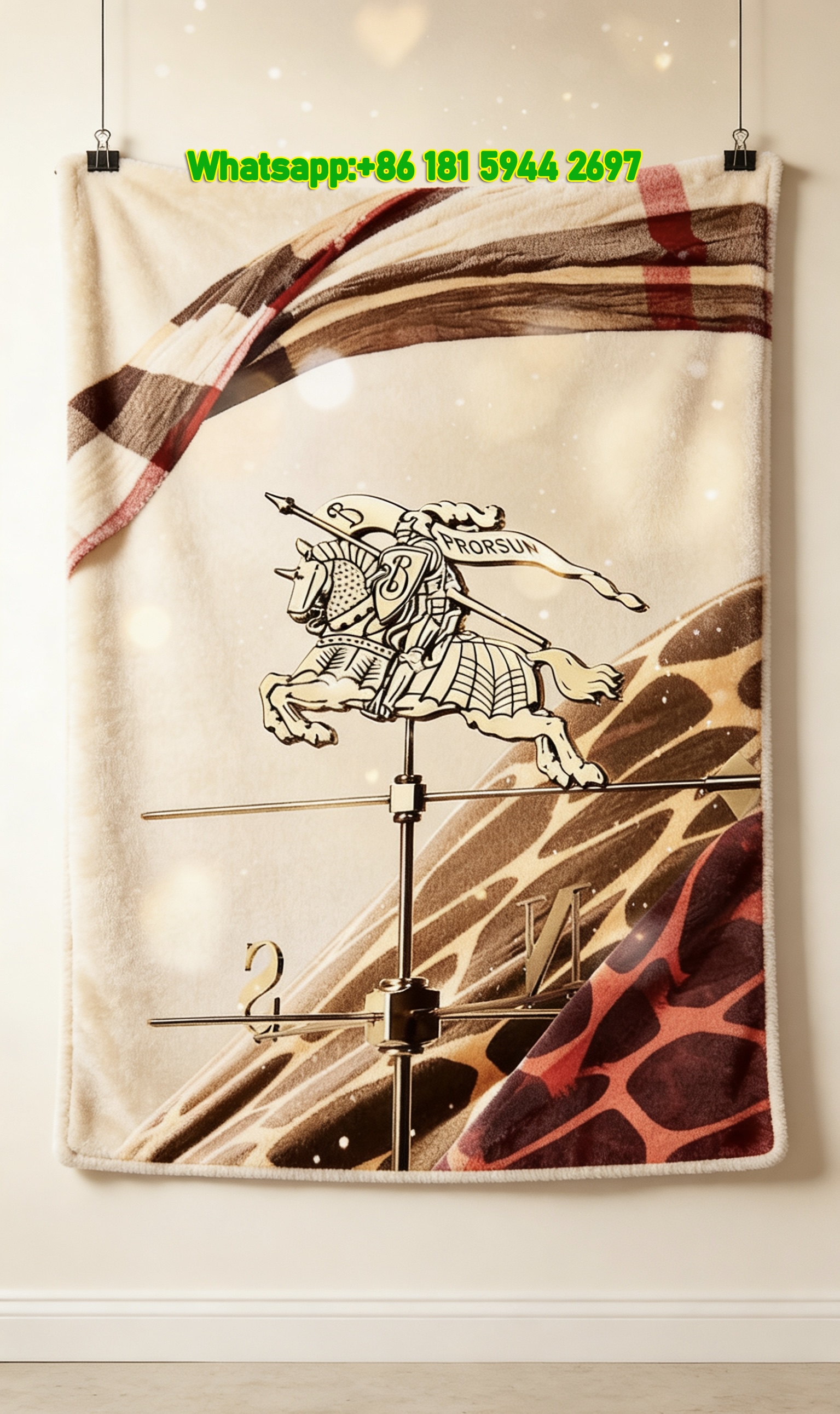 Burberry Equestrian Knight Weather Vane Check Flannel Sofa Throw Blanket B026